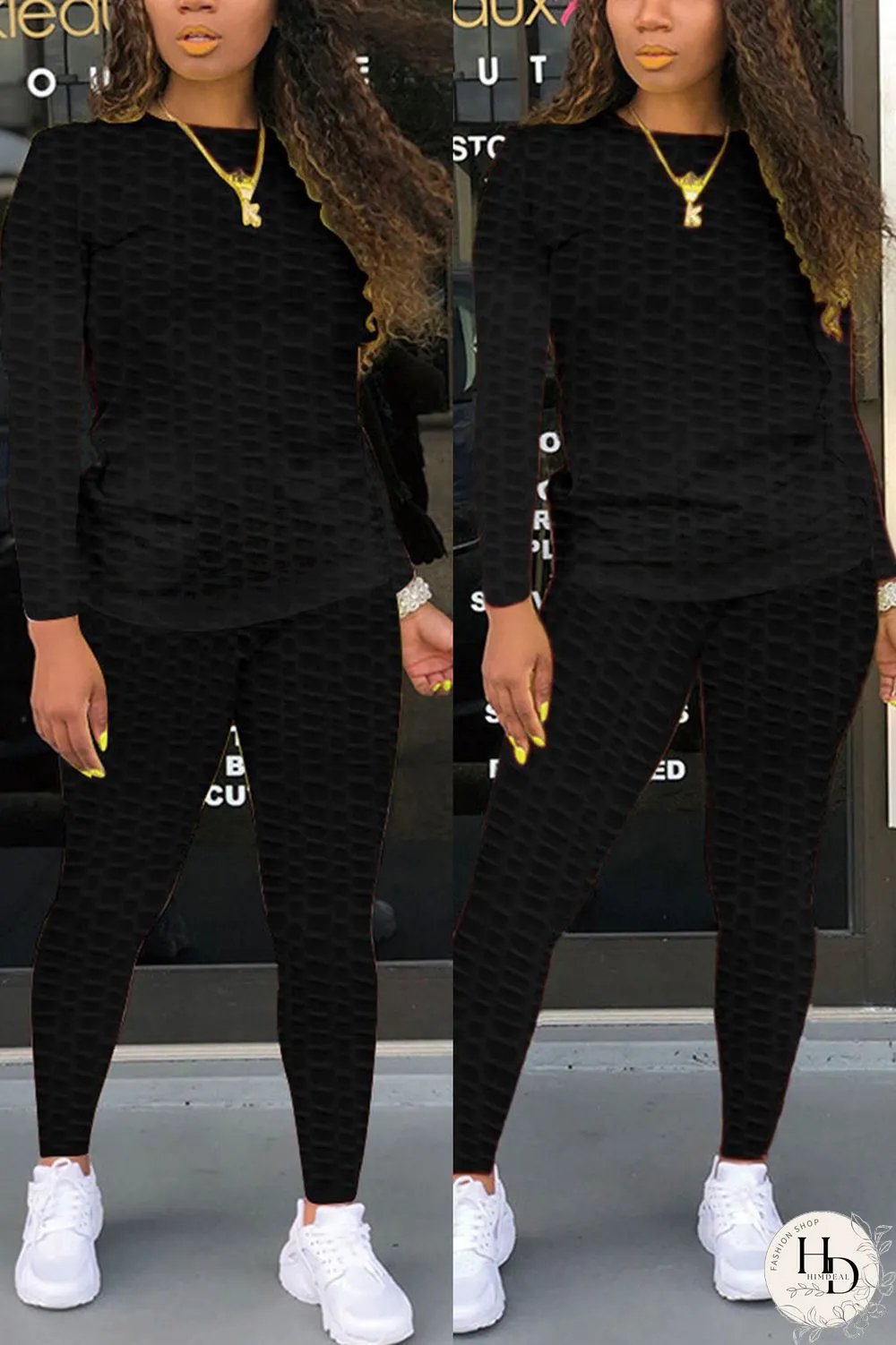 White Fashion Casual Solid Zipper Basic O Neck Long Sleeve Two Pieces