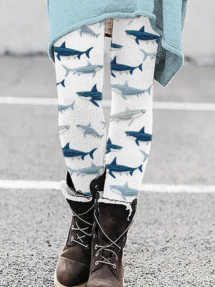 VChics Sharks Embroidery Art Casual Cozy Stretch Leggings