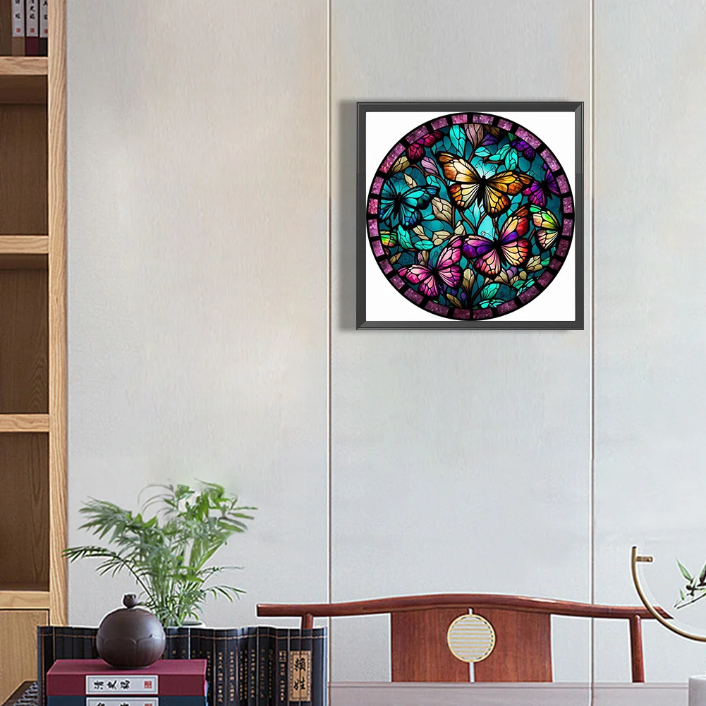 Diamond Painting - Full Round Drill - Stained Glass Butterfly(30*30cm)