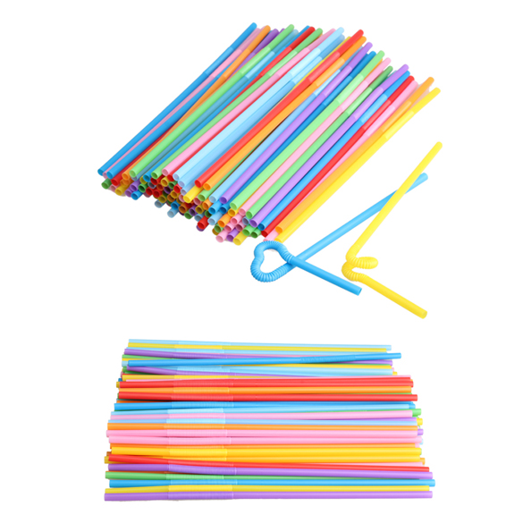 

100 Pcs Flexible Plastic Bendy Mixed Colours Party Disposable Drinking Straws, 501 Original