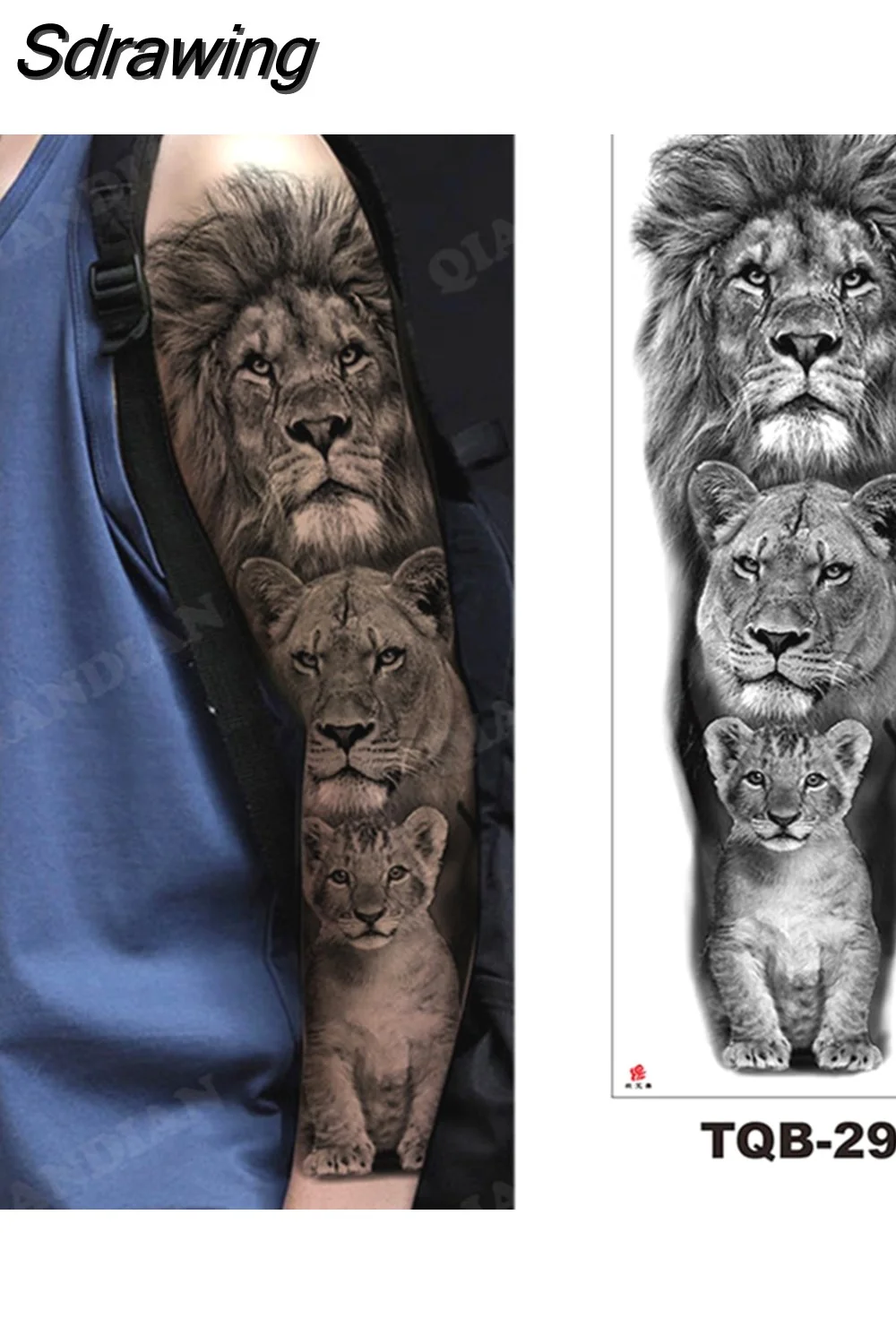 Sdrawing Arm Temporary Tattoo Wolf Lion Fish Horns Geometric Man Body Leg Rose Flower Phoenix Waterproof Sticker Cool Women Tatoo 521-1