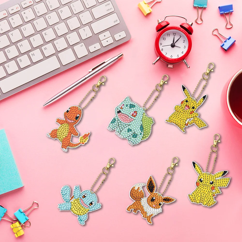 6pcs DIY Double Sided Handmade Art Diamond Keychains Pokemon for Gifts  (YS121)