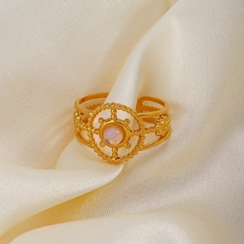 304 Stainless Steel 18K Gold Plated IG Style Plating Inlay Geometric Natural Stone Open Ring