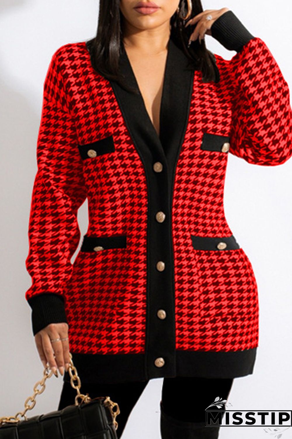 Red Fashion Casual Print Patchwork Cardigan V Neck Outerwear