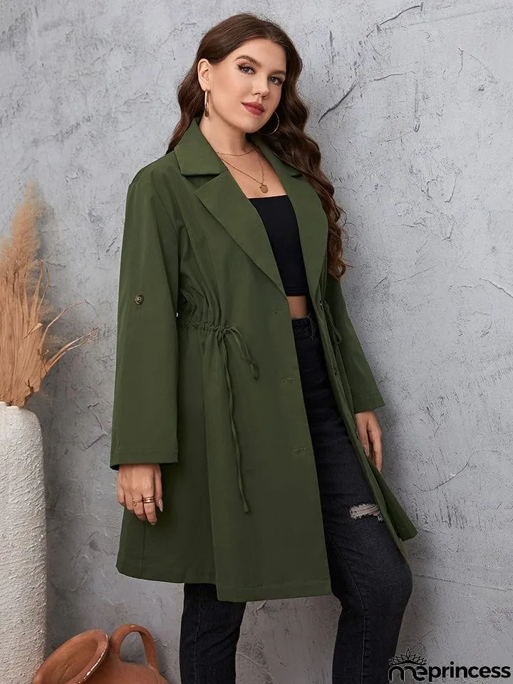 Plus Size Lapel Collar Roll-Tab Sleeve Trench Coat