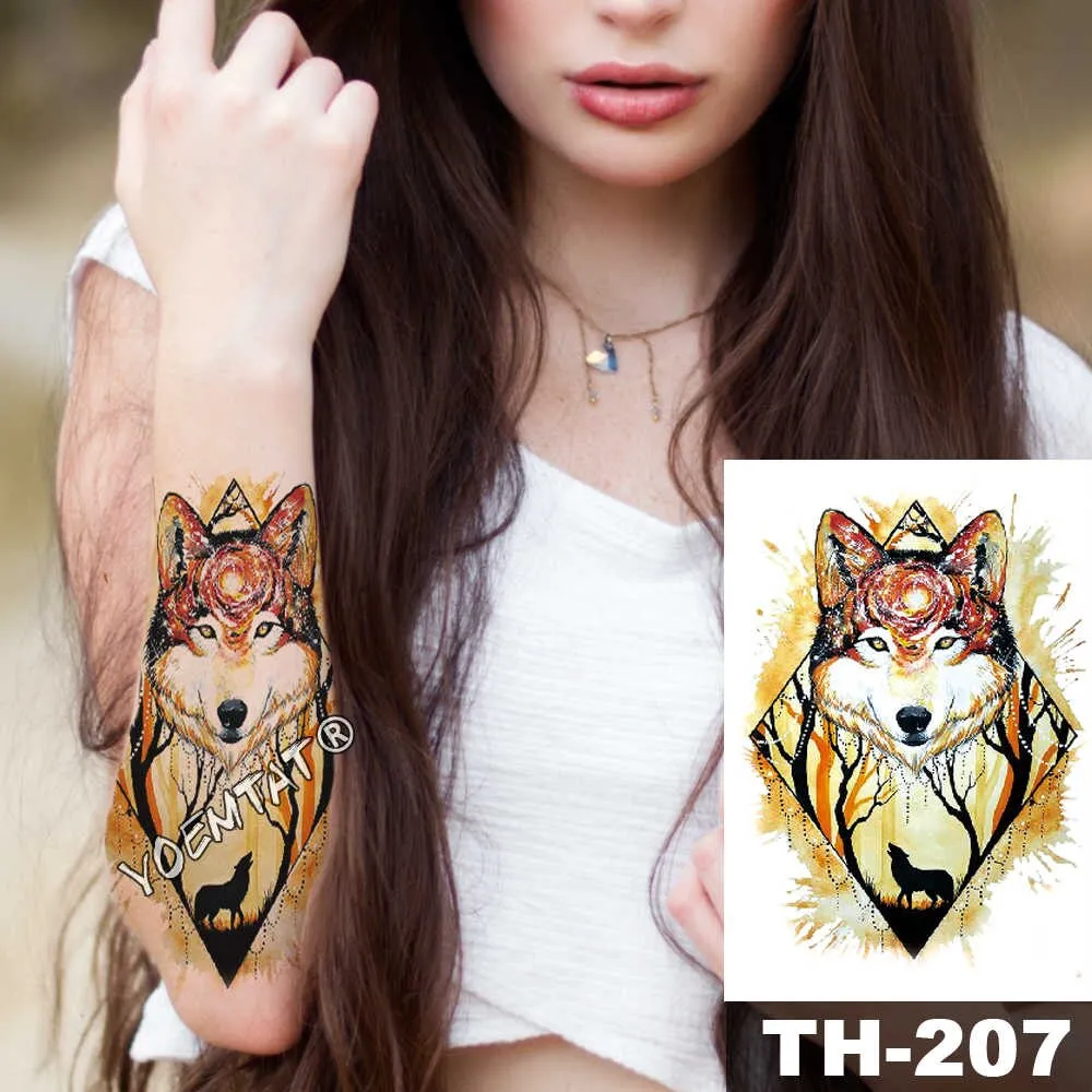 1 Sheet Animal Fake Tattoo Sticker Wolf Tiger Fox Cool Temporary Waterproof Body Art Tatoo Colored Draw For Women Men