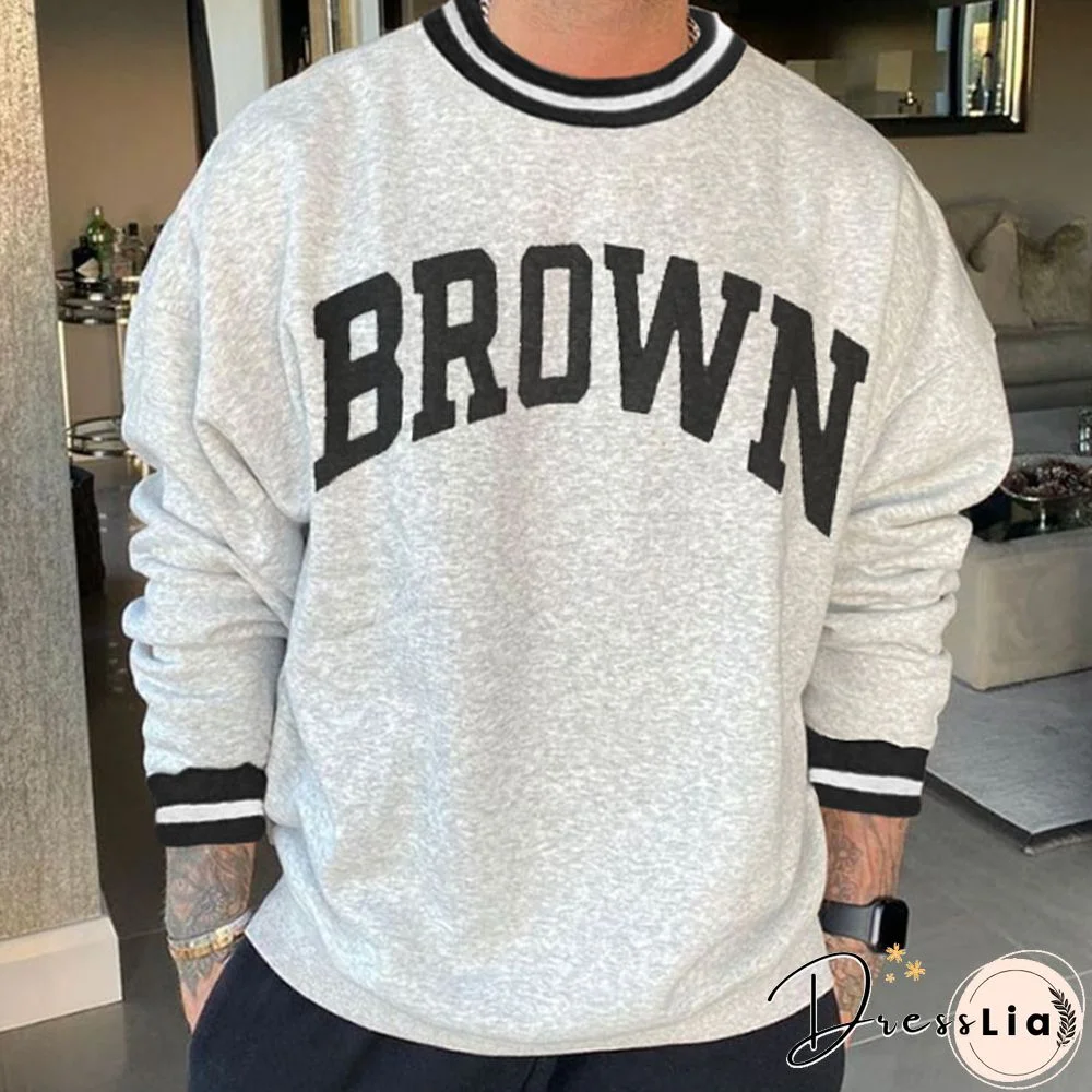 Retro Men's Letter Crew Neck Sweatshirt