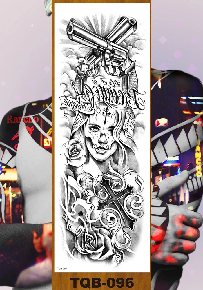 Full Flower Arm Temporary Tattoo Sticker Man Woman Body Leg Art Fake Tatoo Beauty & Snake Bear Owl Fox Mermaid Egypt Queen Sexy