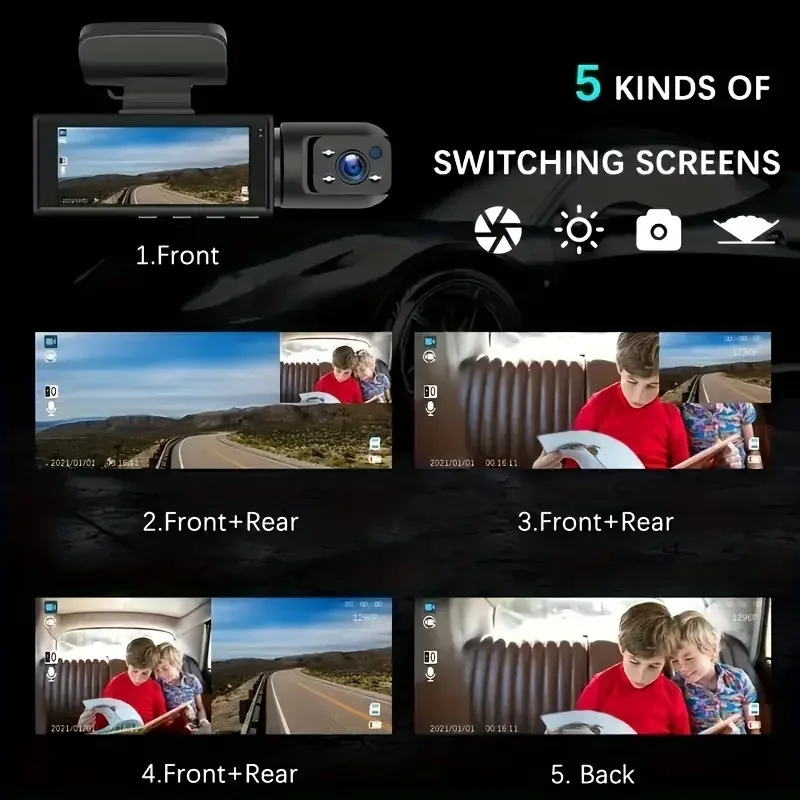 1080p dual camera dash cam for cars front and inside car camera with ir night vision loop recording wide angle car dvr camera with 3 16 inch ips screen dual lens car dashboard video cam details 0