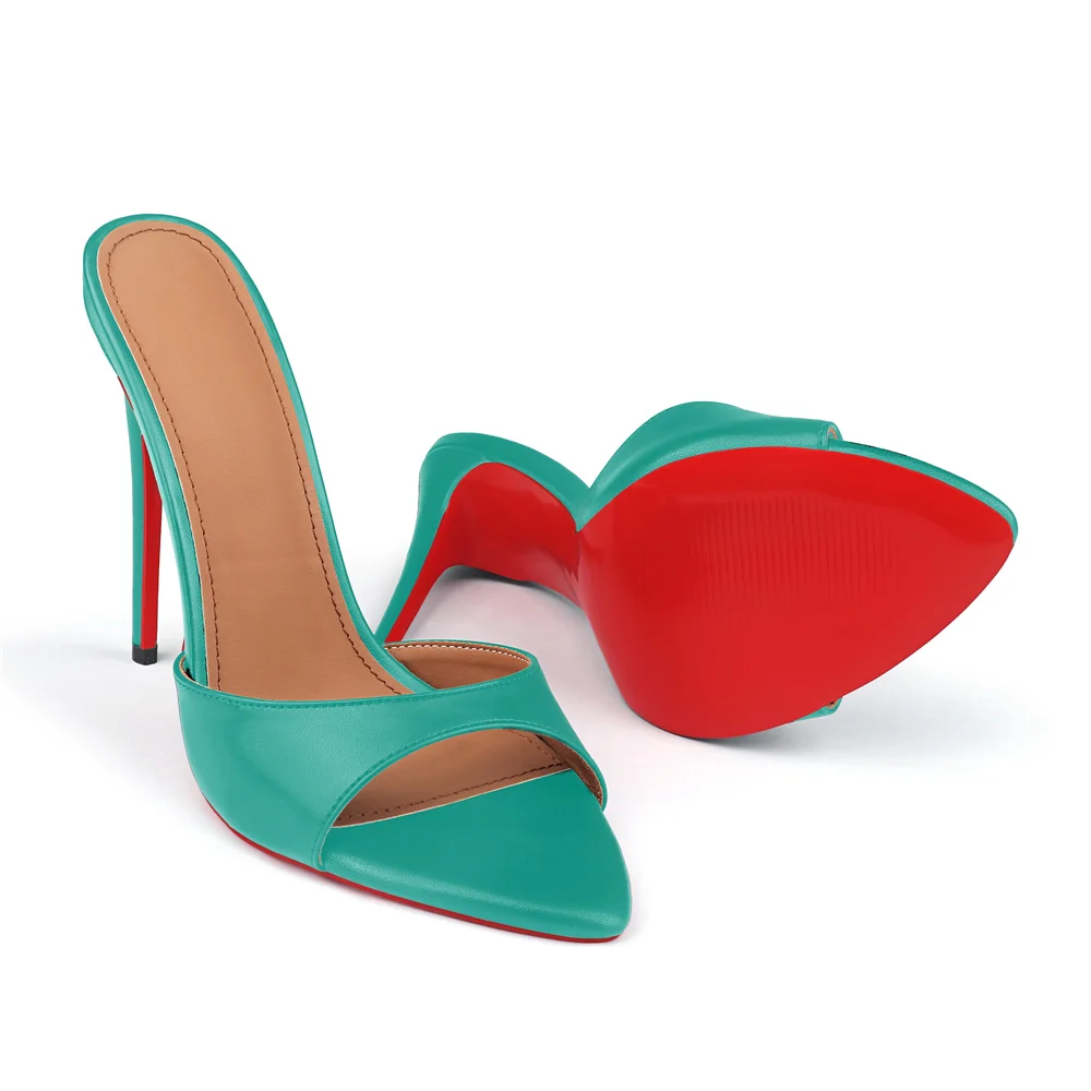 120mm Red Bottom Women's  Pointed Toe Mules Heels Slip on Sandals Stilettos Party Matte Wedding Shoes-MERUMOTE