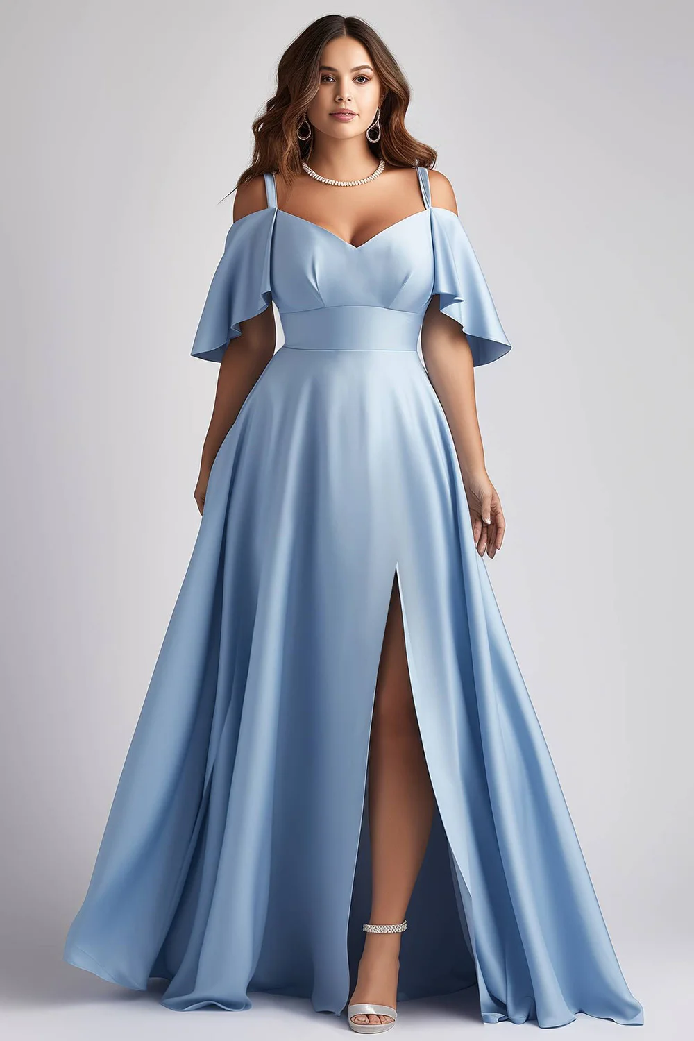 cold shoulder bridesmaid dress plus size Ever-Pretty Inclusive Plus Size Cold Shoulder Formal Bridesmaid Dress with Flare Sleeves