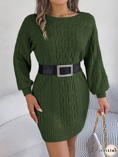 Cable-Knit Round Neck Sweater Dress