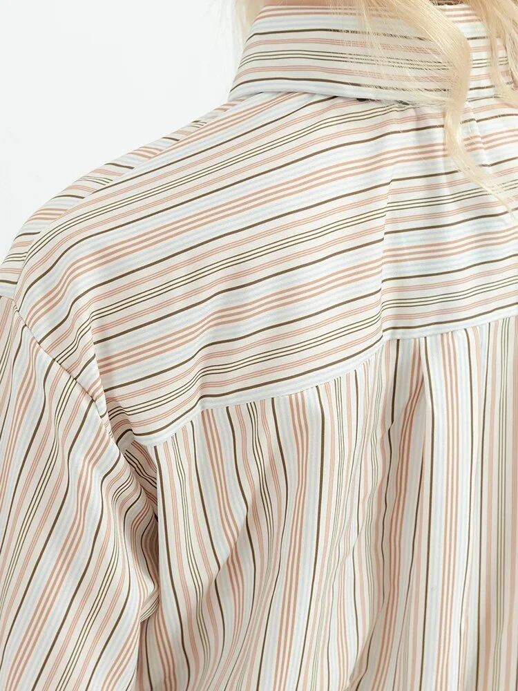 Wongn Preppy Style Stripe Shirt With Tie Women Korean Chic Short Sleeve Y2k All-Match Tops Vintage Harajuku Girl Blouse Clothes