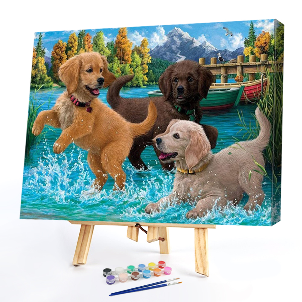 

50*40CM - Paint By Numbers - Dog Playing Water, 501 Original