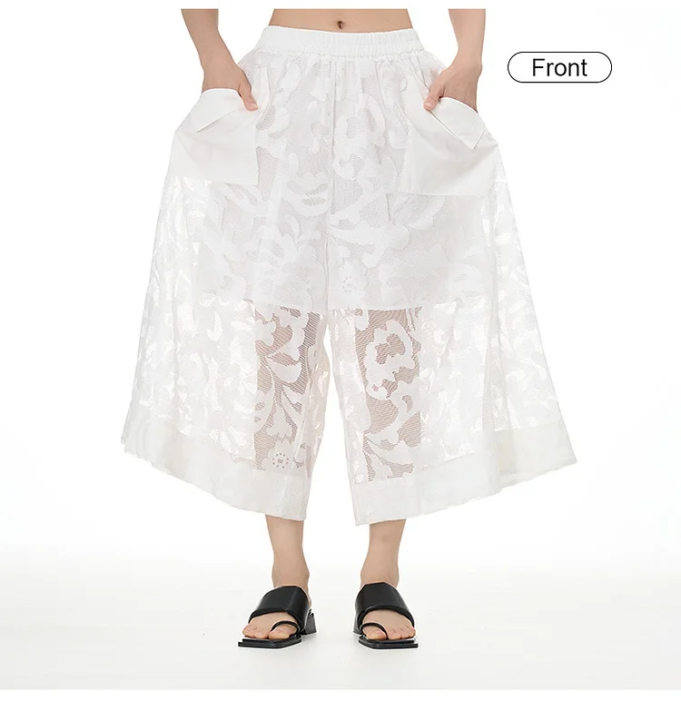 Personalized Jacquard Lace See-through Wide Leg Pants