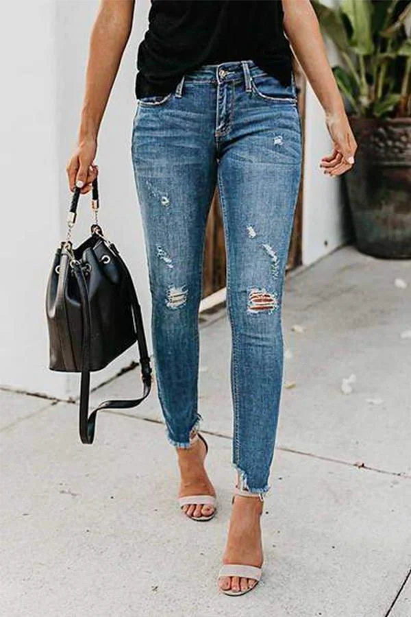 Womens Cool-distressed Skinny Ripped Jeans-Allyzone-Allyzone