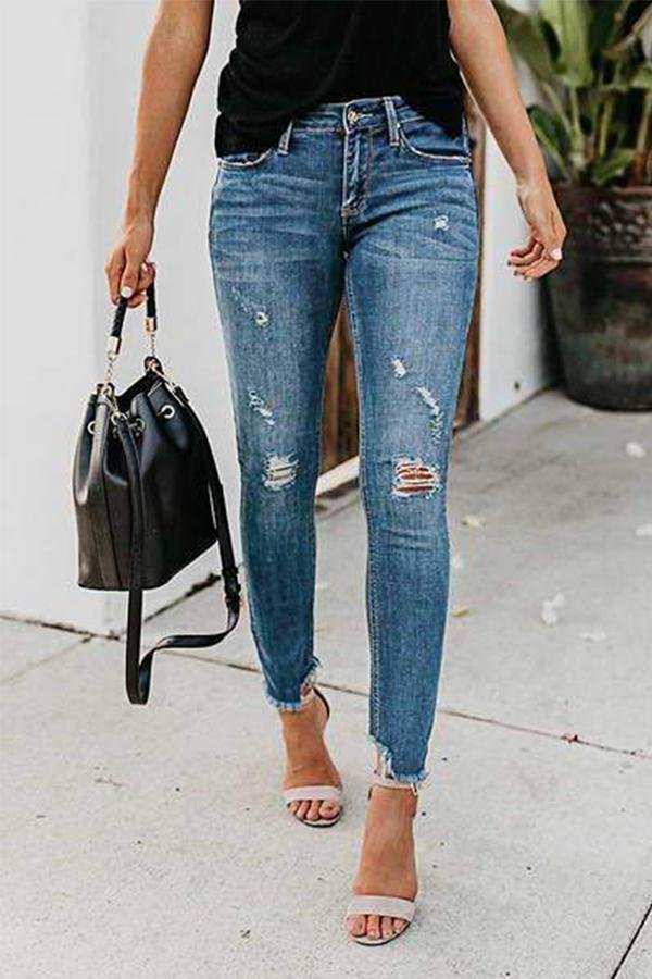 Womens Cool-distressed Skinny Ripped Jeans-Allyzone-Allyzone
