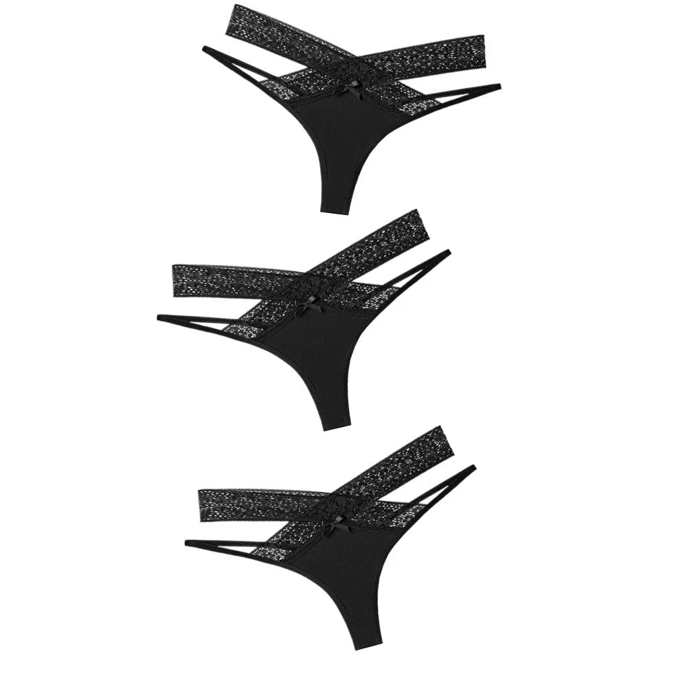 3Pcs Set Women Sexy Lace Panties Transparent Low-waist Underpant Hollow Out Thong Female Seamless G-string Underwear Lingerie