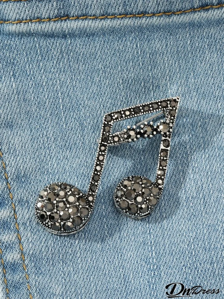 Rhinestone Decor Music Note Design Brooch
