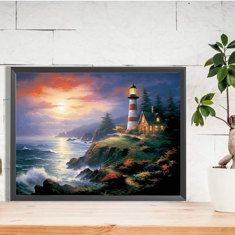 5D DIY Full Drill Diamond Painting Beach Lighthouse Rhinestone Pictures  Kit-487925