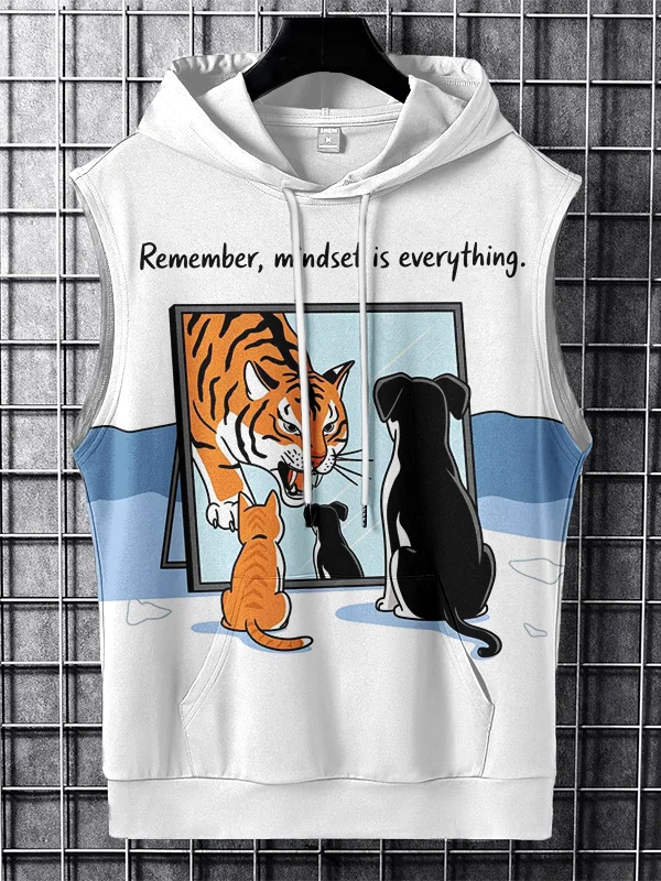 Men's Remember Mindset Is Everything Print Workout Hooded Tank Top