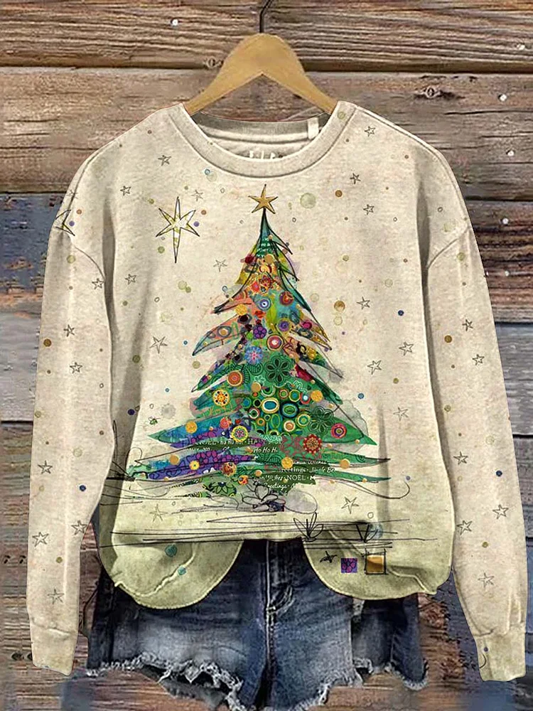 Women's Chirstmas Tree Pattern Neck Sweatshirt