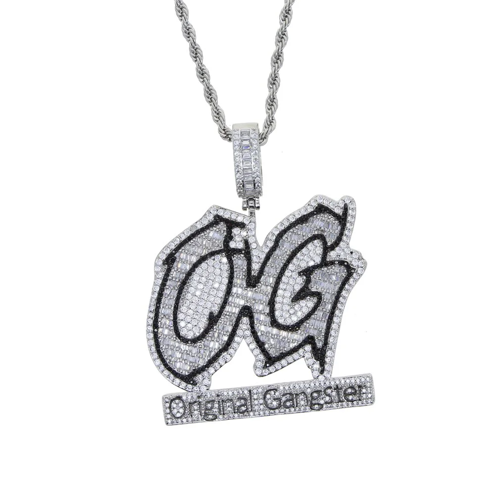 Original Gangster Letter OG Pendant Necklace Iced Out Jewelry-VESSFUL