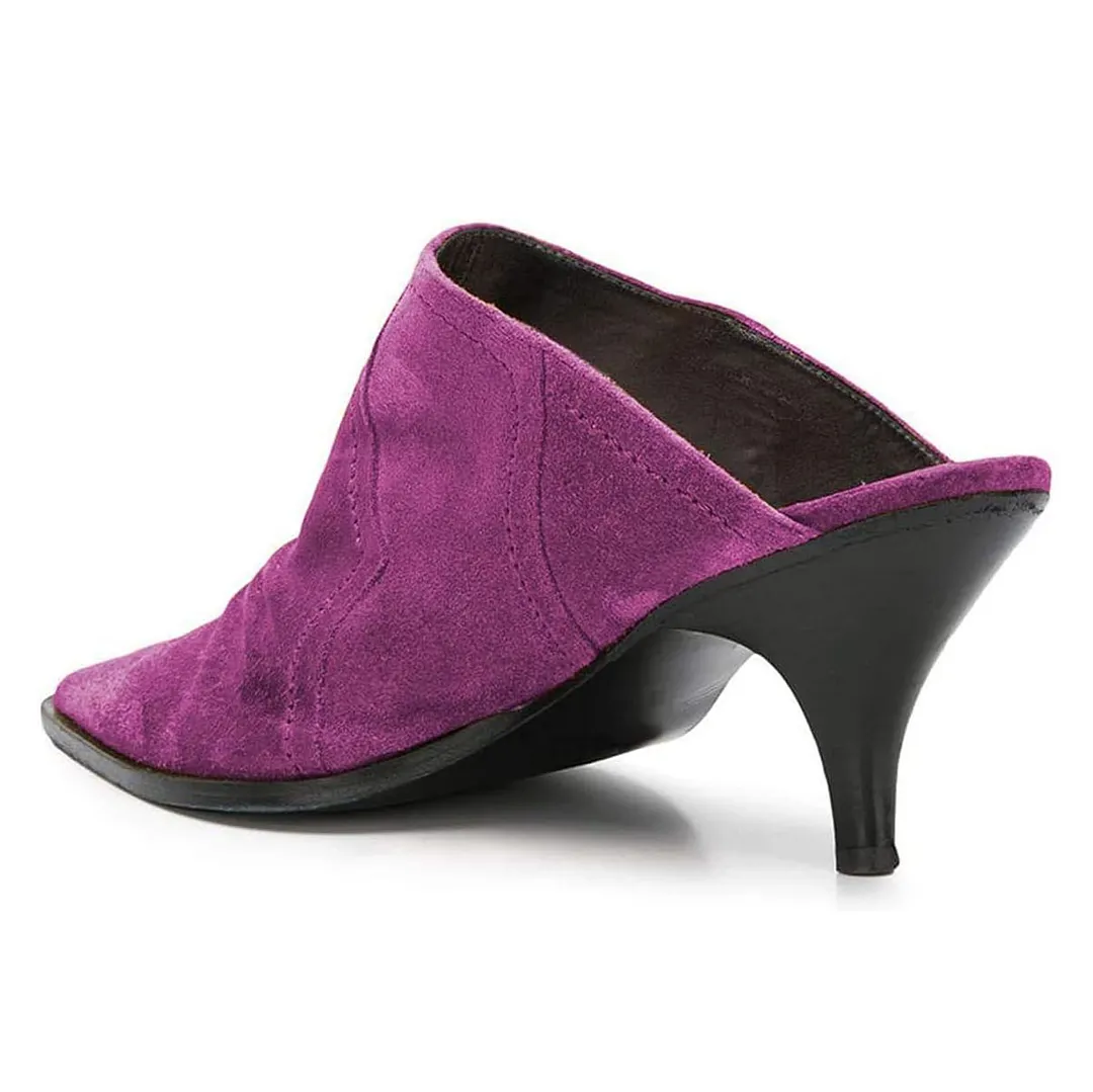 Classic Vegan Suede Pointed Toe Kitten Heeled Mules in Purple