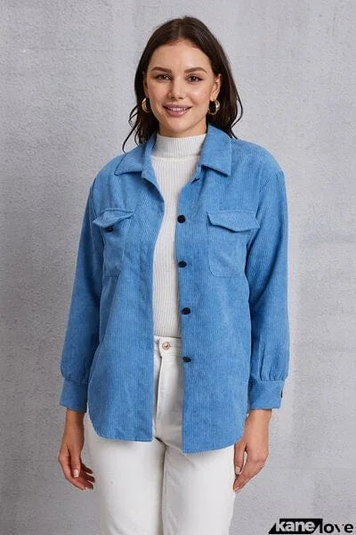 Pocketed Button Up Dropped Shoulder Jacket