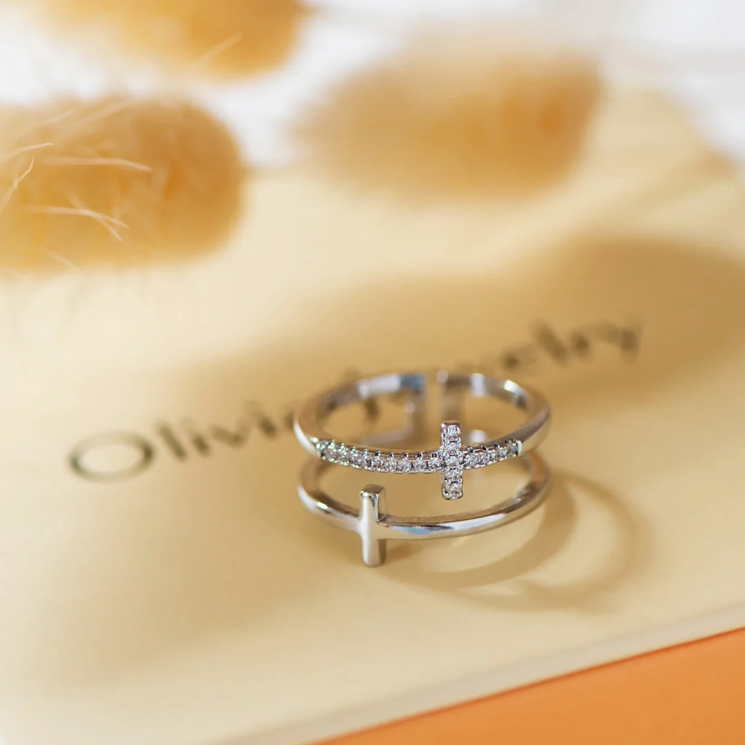 To My Daughter "Pray Through It" Twin Band Cross Ring