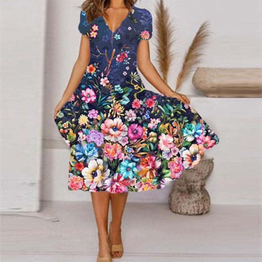 Mature Women's Fashion Vacation Casual Summer Printed Dress