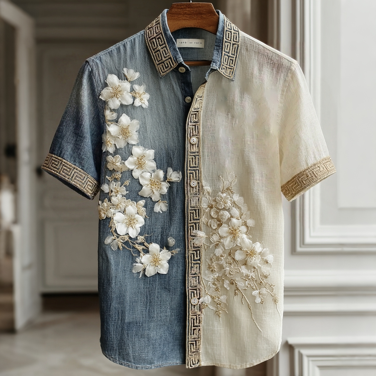 Men's Japanese Almond Blossom Art Linen Shirt elevenforest