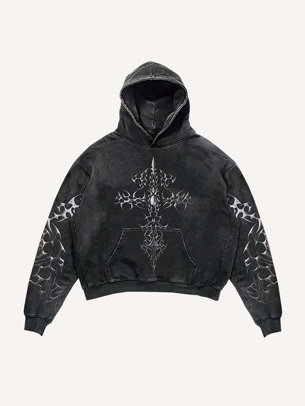 Cross&Graphic Print Slant Pockets Hoodie