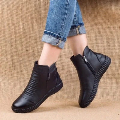 New 2021 Autumn Fashion Women Genuine Leather Boots Handmade Vintage Flat Ankle Botines Shoes Woman Winter botas 515-1