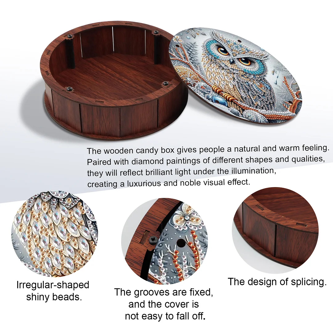 Diamond Painting Round Snack Box Kit Art Decor for Handmade Decor Gifts (Owl)