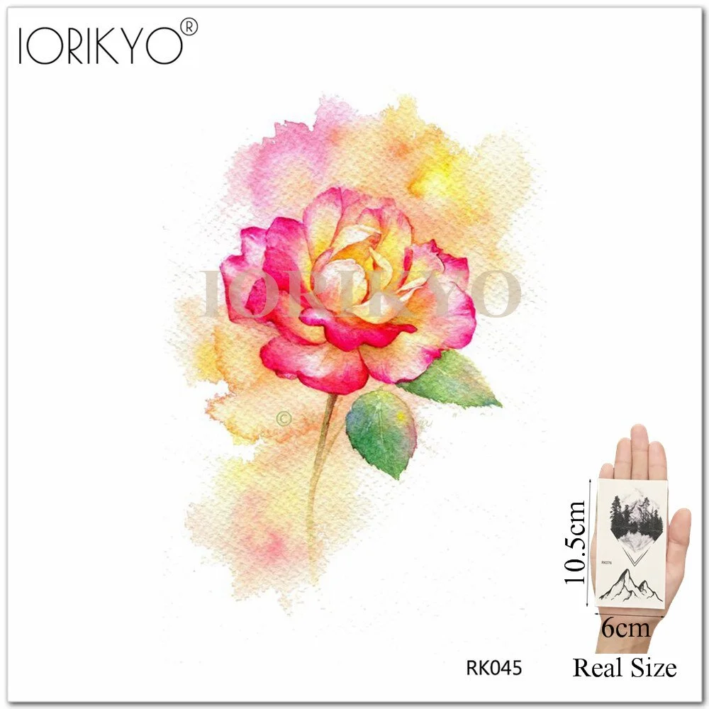 IORIKYO Sexy Watercolor Henna Flower Temporary Tattoo Stickers Women Arm Lotus Waterproof Tatoo Girls Fake Tattoo Small Chest