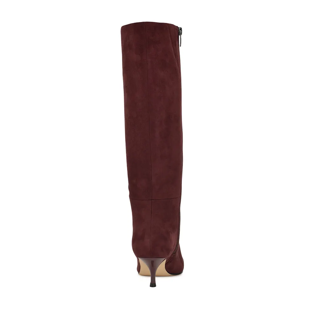 Maroon Vegan Suede Square Toe Side Zipper Tall Boots for Women