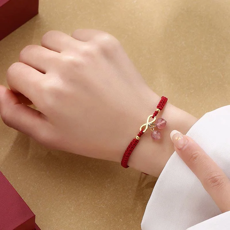 Strawberry Quartz Crystal Endless Knot Love Healing Red String Weave Bracelet