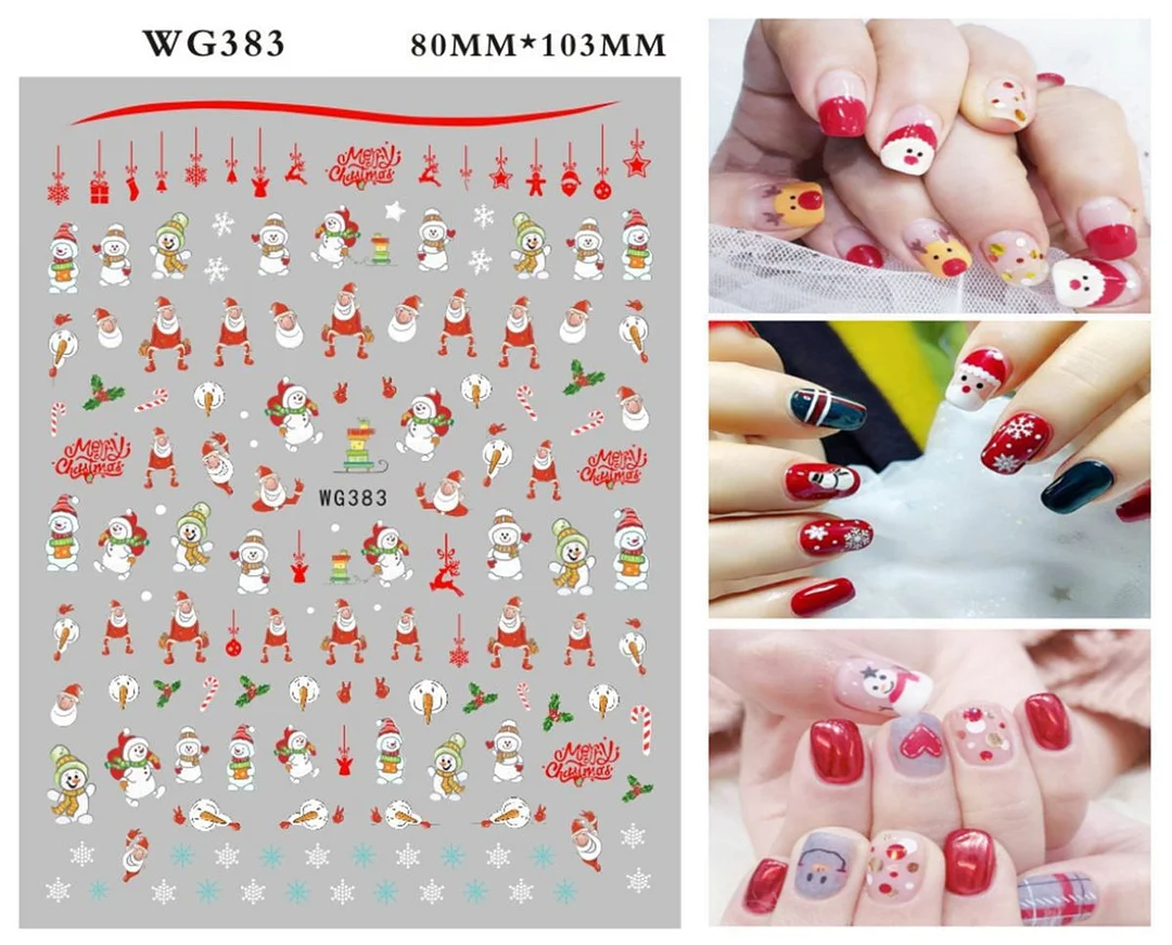 Merry Christmas 3D Nails Sticker Winter Cute Cartoon Sliders Snowflake Elk Xmas Tree Decal UV Gel Polisn Manicures Foils Decor-Nail Inspo