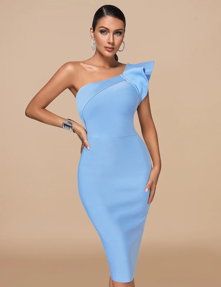 Meilun One Shoulder Ruffled Bandage Dress SF552