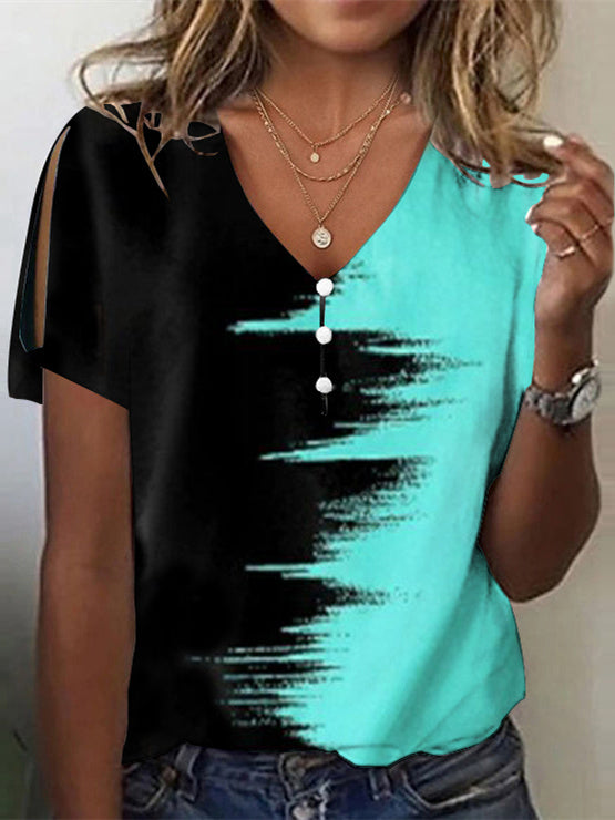 Women Long Sleeve V-neck Graphic Floral Printed Top
