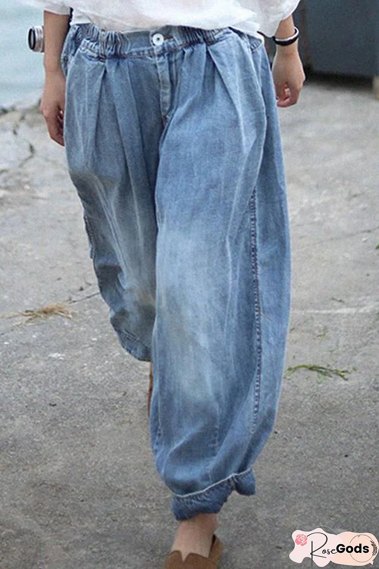 Imelda Vintage Elastic Waist Baggy Lantern Jeans