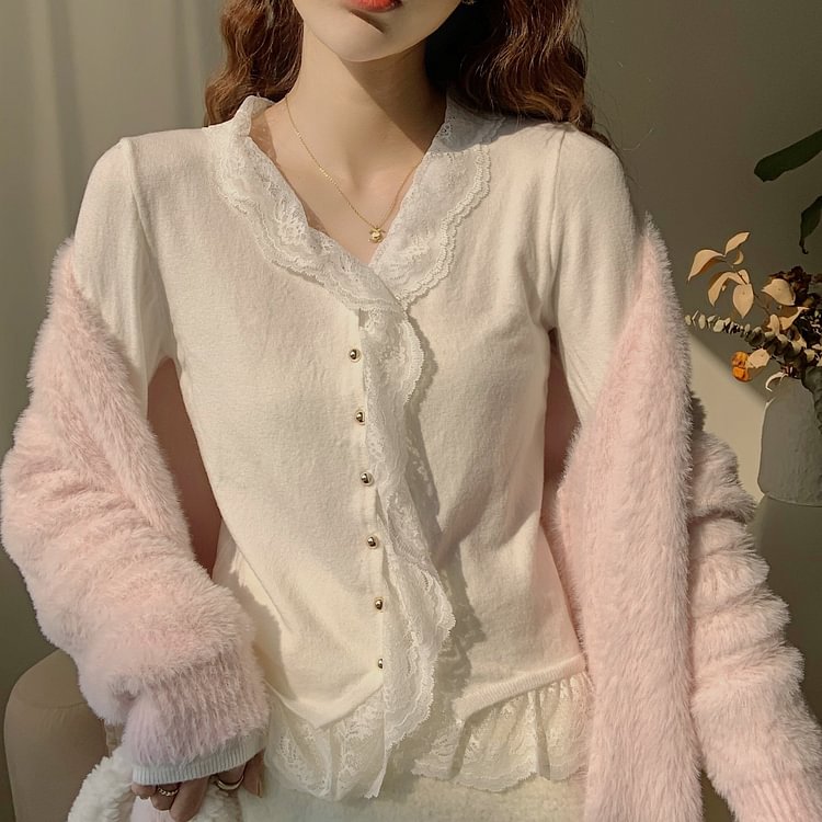 Fairy Tales Aesthetic Lace Trim Cardigan QueenFunky