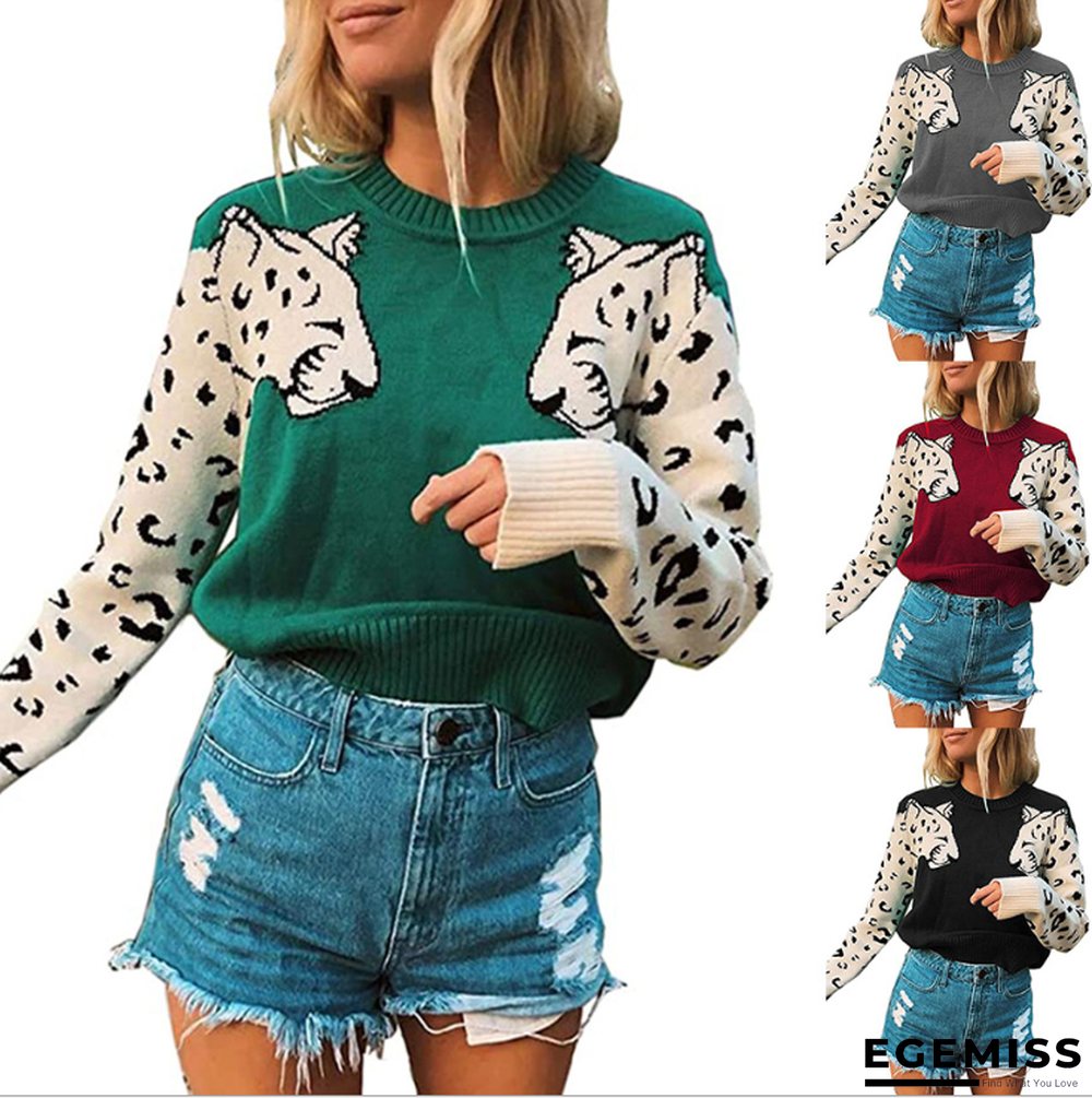 Casual Colorblock Leopard Head Blouse Sweater | EGEMISS