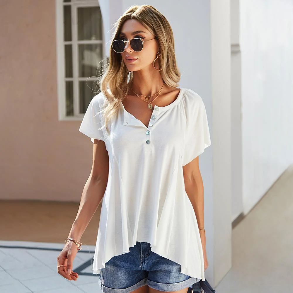 Relaxed Women's Solid Casual Holiday T-shirt Comfortable and Breathable
