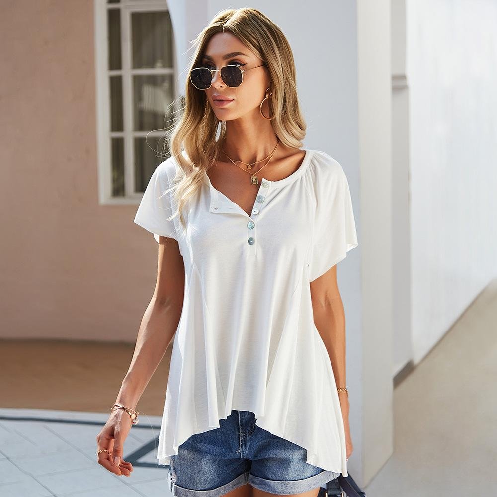 Relaxed Women's Solid Casual Holiday T-shirt Comfortable and Breathable - VSMEE