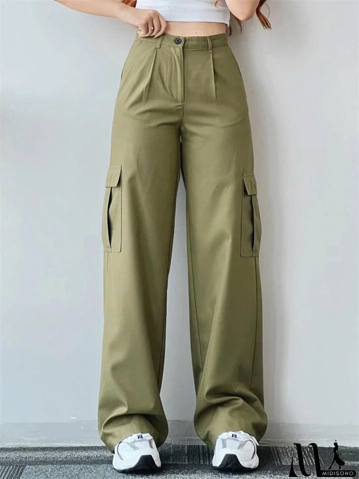 MidiSono - Ladies Temperament Leisure Multi-pocket Trousers