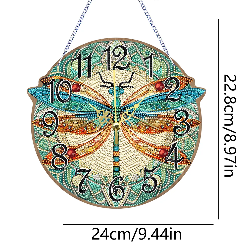 DIY Dragonfly Single-Side Wooden Special Shaped Diamond Painting Clock Art Craft Decor