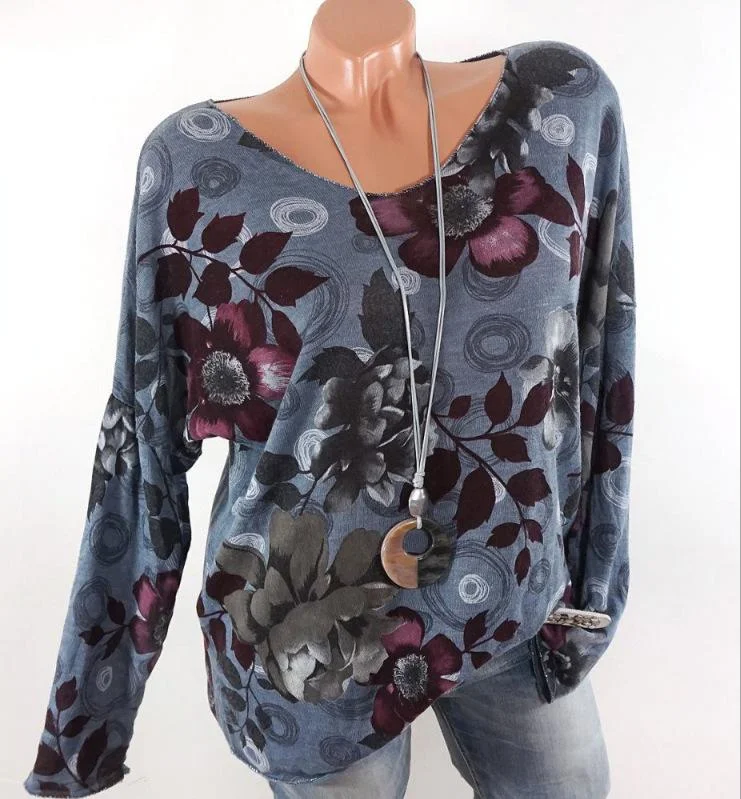 floral print crew neck long sleeve casual t shirts tops p122525