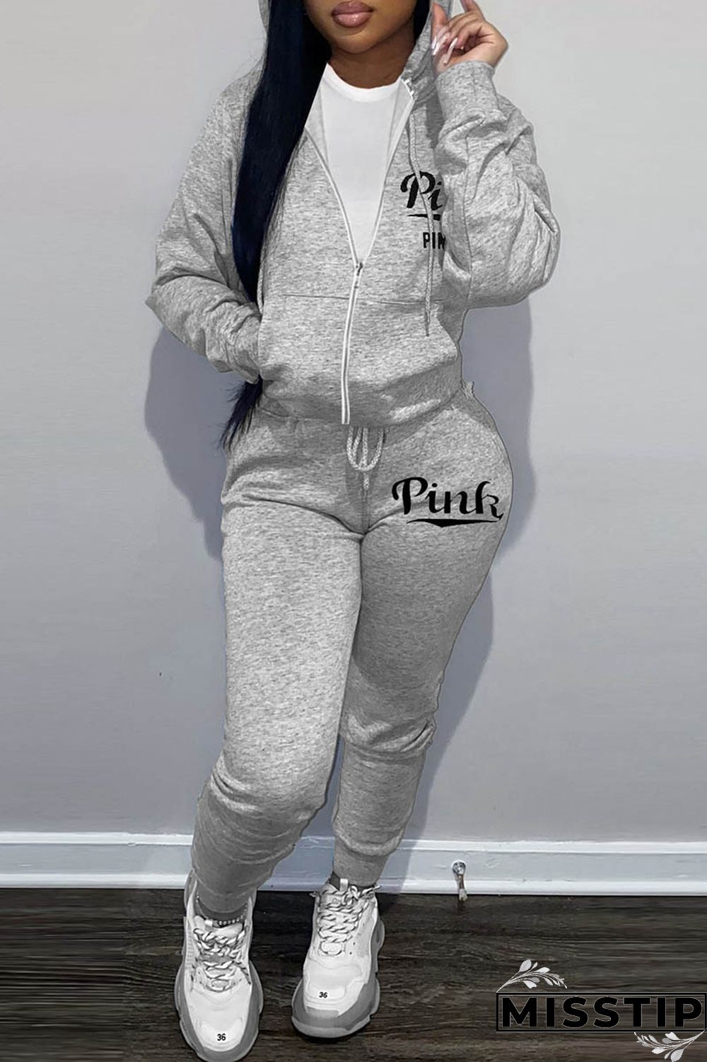 Brown Casual Letter Print Basic Hooded Collar Long Sleeve Two Pieces